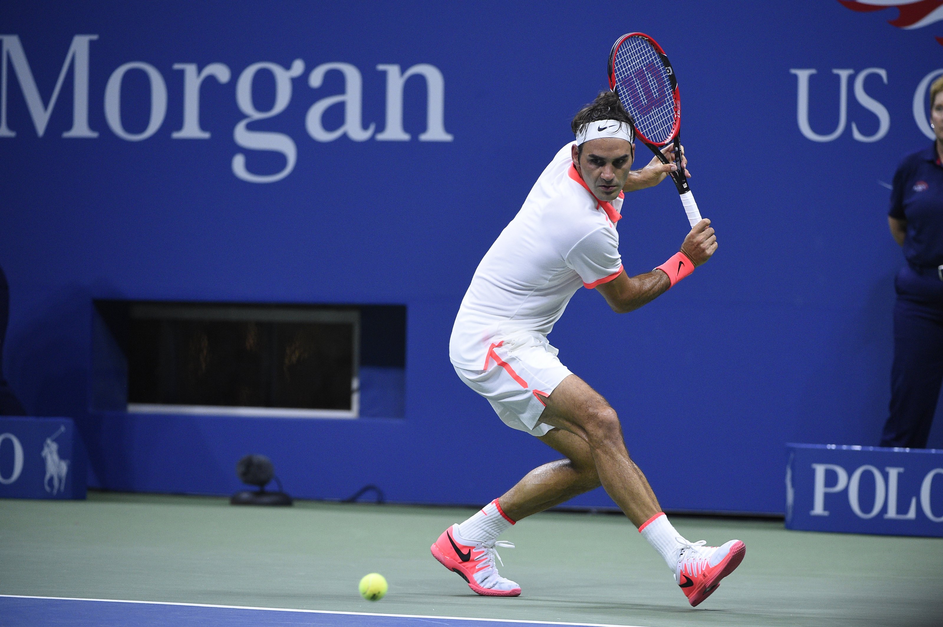 Roger Federer of Switzerland plays his second round match at the US Open at the USTA Billie Jean King National Tennis Center in the Flushing neighborhood of the Queens borough of New York City, NY, USA on September 3, 2015. Photo by Corinne Dubreuil/ABACAPRESS.COM