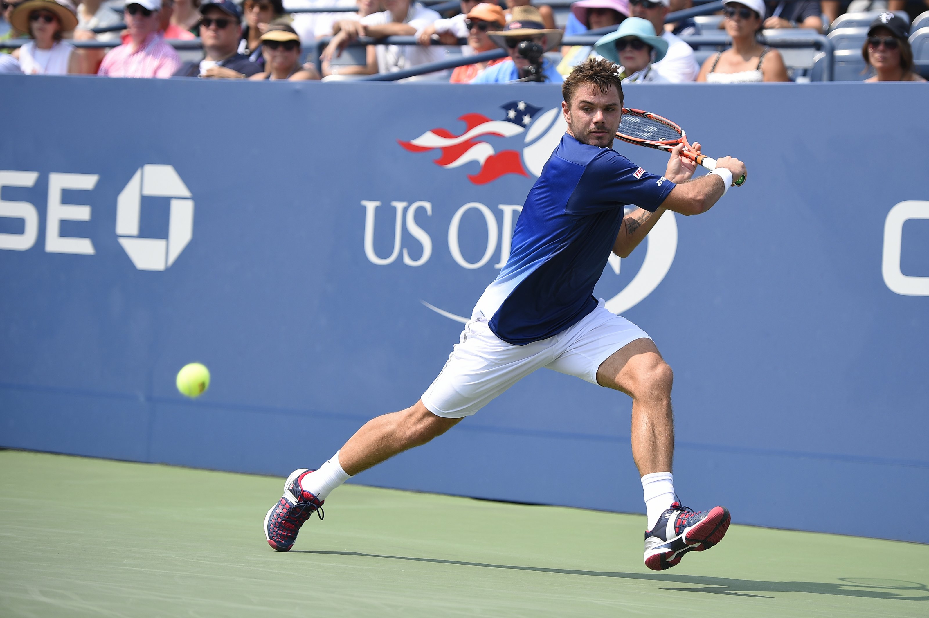 Stan Wawrinka of Switzerland plays his second round match at the US Open at the USTA Billie Jean King National Tennis Center in the Flushing neighborhood of the Queens borough of New York City, NY, USA on September 3, 2015. Photo by Corinne Dubreuil/ABACAPRESS.COM