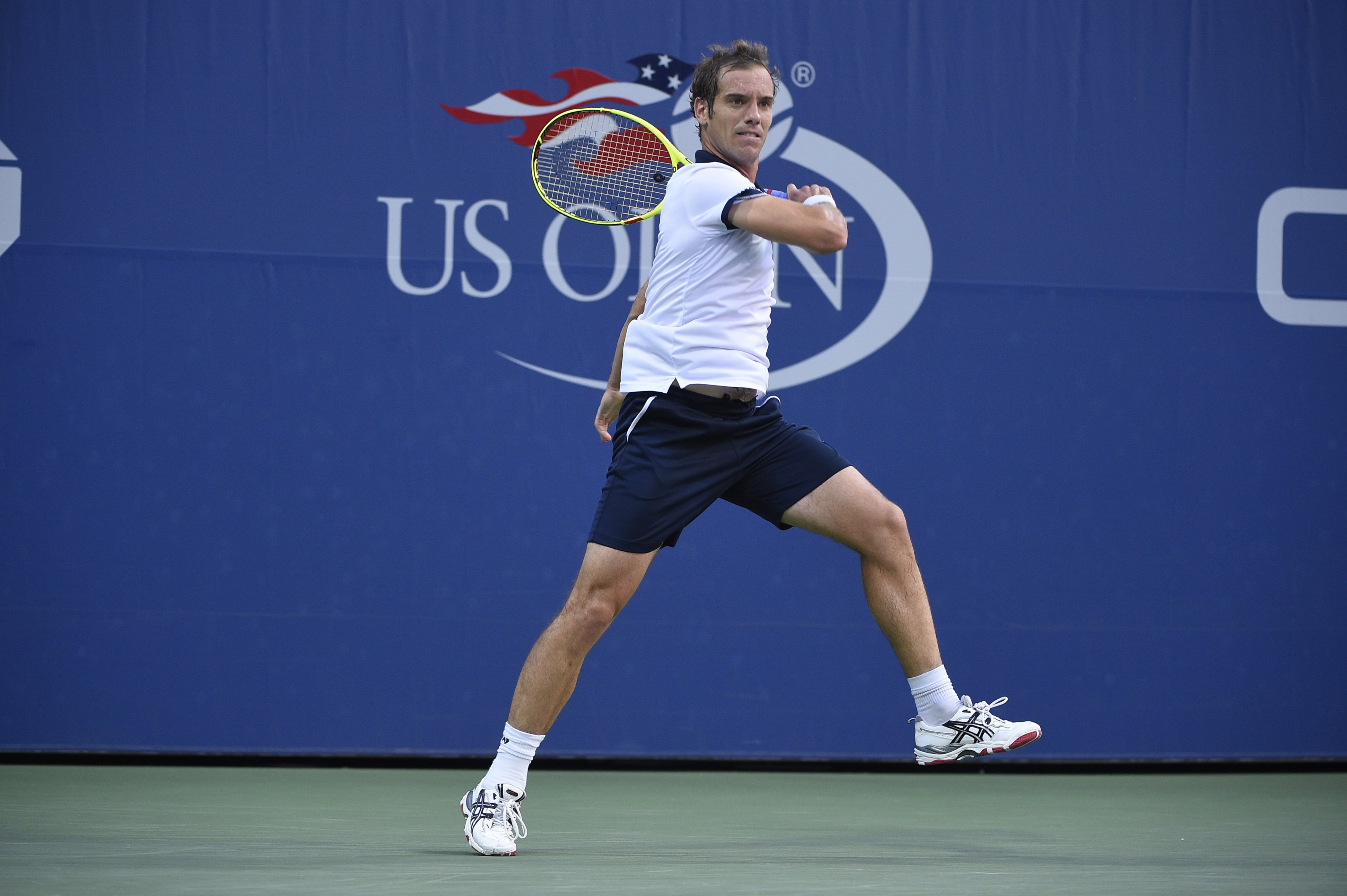 Richard Gasquet of France plays his second round match at the US Open at the USTA Billie Jean King National Tennis Center in the Flushing neighborhood of the Queens borough of New York City, NY, USA on September 3, 2015. Photo by Corinne Dubreuil/ABACAPRESS.COM
