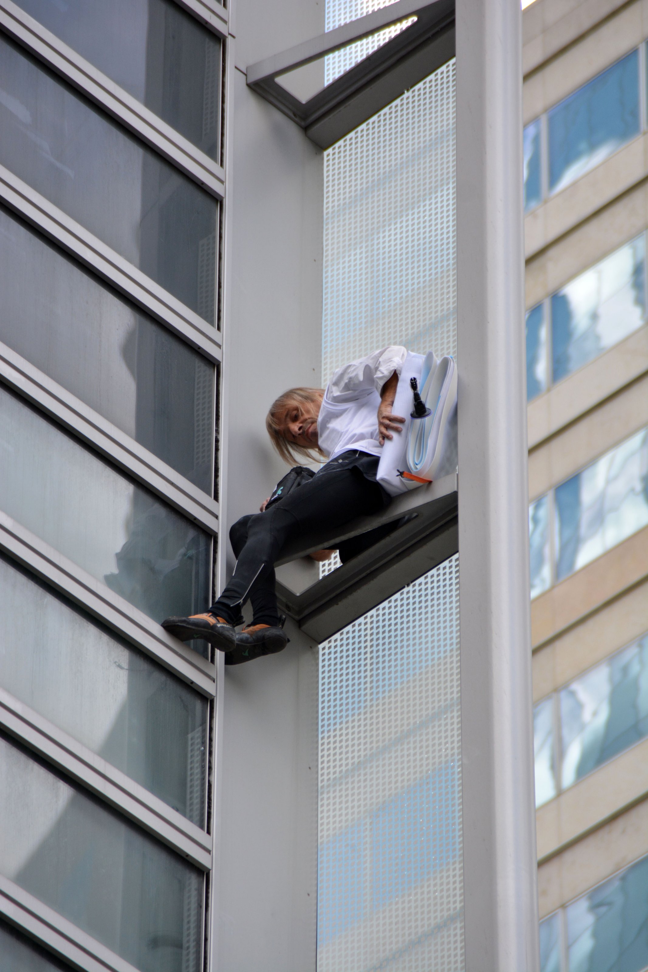 French urban climber Alain Robert nicknamed 'Spiderman' climbing French energy group Engie's building At La Defense business district in Nanterre suburb of Paris, France on September 23, 2015. Photo by Thierry Plessis/ABACAPRESS.COM