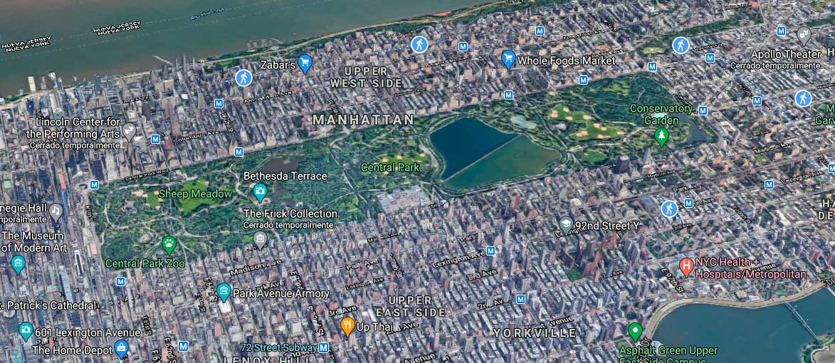 Central Park vista aérea de Google Map